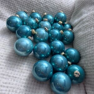 Set 21 Designer Glass Elegant Greenish Teal Holiday Ornaments